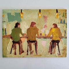 Cocktail Bar Painting Original Oil Art Figurative Semi Abstract Modern Artwork