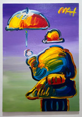 PETEX MAX 28×20 in. Painting on canvas (Umbrella man) signed & stamped. Pop art