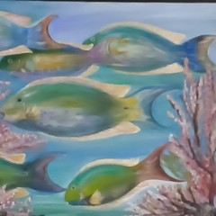Original Acrylic Painting Reef Fish Roxana Ramirez Framed Puerto Rico Art 2022