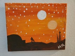 „Binary Sunset“ By Marina Ramos Original 9″x 7″ Acrylic Painting On Canvas
