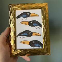 Ravens,crows,birds,funny,cute,original,miniature Painting,small,mini,framed