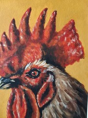 Rooster Original Oil Painting Farm Animal Portrait Framed 6 x 4 in Animal Art