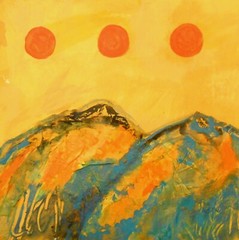 Original Art Mixed Media Wabi Sabi Painting 3 Suns with Matte