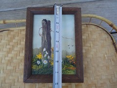 Fence Post Barbed Wire Floral Landscape Acrylic on Canvas Wood Framed Painting