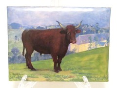 Artist Hand Painted Signed Longhorn Steer Bull Painting on Copper