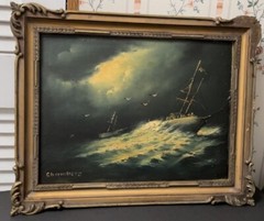 Thomas Chambers,Yorkshire England, 1808-1869, “Storm Tossed Crew,”18×24,”Listed