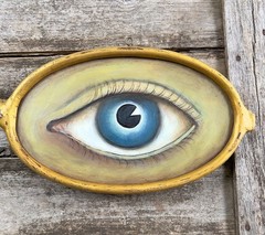 Antique Folk Art Assemblage Optometrist Trade Sign Painting by Dee Sprague