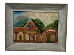 Original Street Scene Oil On Board Painting Framed Signed Shockey