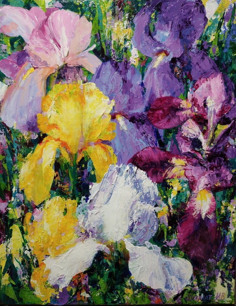 Painting Irises 17.7″x 13.7″Canvas Acrylic 2024 Shipping From Ukraine