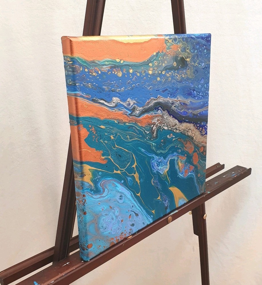 Original 12″x12″ Abstract Acrylic Fluid Art Pour Signed Painting (See Video)