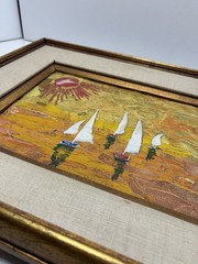 OIL PAINTING OCEAN SAILING SAILBOATS BOATS SUNSET Signed Lee 15.75 X 14.7