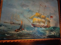 Antique Signed OIL painting 20 x 24 original MERCHANT ships at SEA Magnificent !