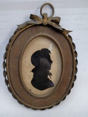 19th Century Antique Cut Paper Silhouette in Brass French Frame 5.5″