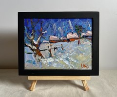 Oil Painting Snowy Streets Of The Village O. Ivanyuk Unframed Original nAAA3922