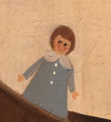 Primitive Original Folk Art Painting Girl Doll Teddy Bear Antique Board AAFA
