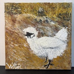 Original Painting Of Silkie Chicken 12”x 12” Acrylic Whimsical Art Textured