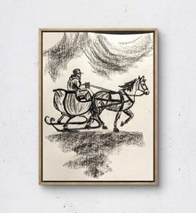 BirkeloART 11×15 Charcoal Sketch Horse And Sleigh Mixed Media Paper Wall Art
