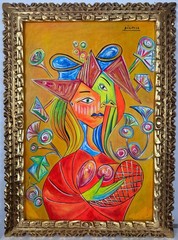 Pablo Picasso (Handmade) Painting on canvas Signed, Stamped & Framed, Vtg art