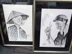 Vintage Hand Painting Of Asian Old Couple Paintings, Old Women And Man