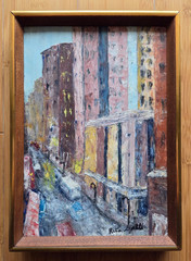 Ashcan School Small Vintage Oil Painting NYC Street Signed Rita Gatti – Framed