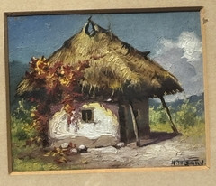 Mihail Teisanu European Romania Artist Cottage Thatched Roof Painting RARE