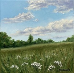 Original Country Landscape Oil Painting Meadow Wild Flowers Rural Field Wall Art