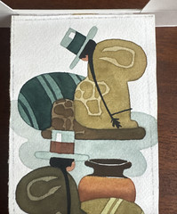 Ulderico Puma Ccama 1997 Watercolor Cusco Peru Andean Women with Pots 3×9″