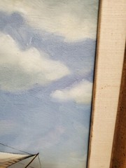 Vintage L. Raymond Sailboat Framed Painting Oil On Canvas San Francisco Bohemian