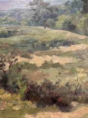 Impressionist Signed Oil Landscape Heath With Pines Panoramic View, France