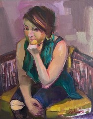 Original Oil Portrait Young Woman Figure Realism Impressionism