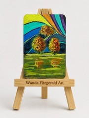 ACEO Original Autumn Trees Reflection Landscape 2.5×3.5 Wanda Fitzgerald