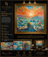 Original Impressionist Mediterranean Cityscape Sunset Acrylic painting 16×16
