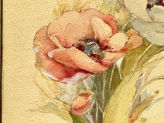 Pair Doris Perry Floral Flower Watercolor Painting Signed Art Noveau Gesso Frame