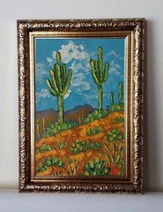 Framed Arizona Landscape Saguaro Cacti Desert Mountain 4×6 Oil Painting Original