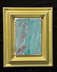 Abstract Impasto Oil Painting Teal & Crimson Original 2023 Gold Frame 12×10”