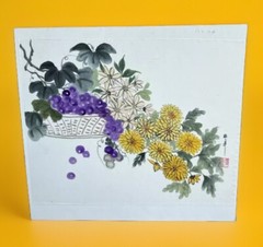 Original Sumi Ink Watercolor Painting Flowers In Basket Artist Seal W Signature