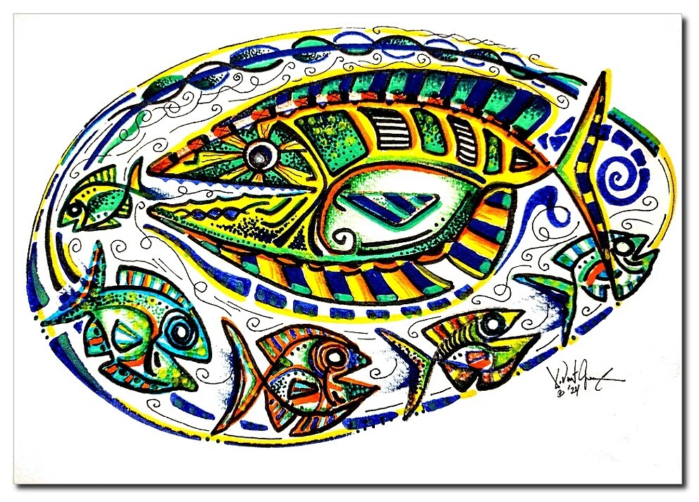 Fiesta Mama! Wonderful, Original Abstract Art, Mixed Media, Watercolor Paper SEE