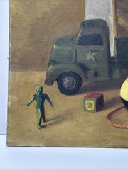 Antique Painting Military Toy Truck Still Life New York Mystery Artist 20 Inches