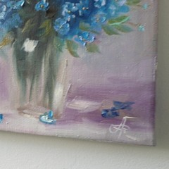 Blue Floral Bouquet Original Oil Painting Impressionist Still Life Wall Decor