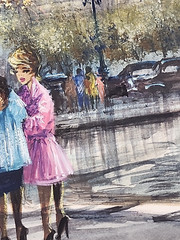 Original Watercolor Paris Rue Royale La Madeleine Signed unframed 8″x12″