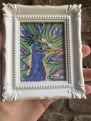 Print Of My Art Peacock,cute,miniature Painting,small, framed