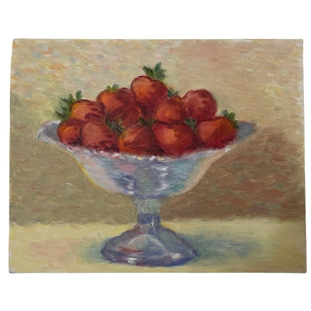 Original Oil Painting Tomatoes in Bowl Still Life Unframed Unsigned 9″ x 12″