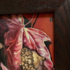 Fall leaves hand painted original PAINTING heavy oak frame