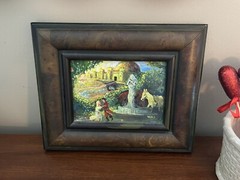 OOAK Couple Engaged Painting Prince Castle 9×11” Signed Vintage Fountain