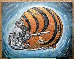 BENGALS HELMET big football art NEW oil Painting 16×20 original signed Crowell