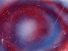 Painting of a Spiral Galaxy Space Scene Signed by artist Jason Girard.