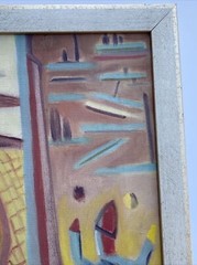 ANTIQUE CIRCUS PAINTING ABSTRACT CUBIST CUBISM MODERNISM MID CENTURY PERFORMERS