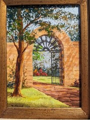 Italian Garden Arch Vintage Acrylic Painting Framed Original Signed OOAK