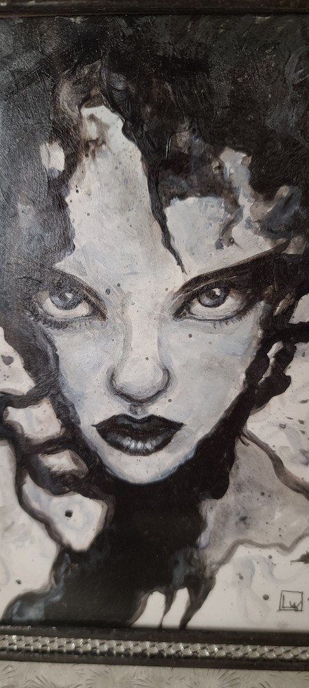Original Acrylic Painting Black & White Abstract Woman Modern Art Signed