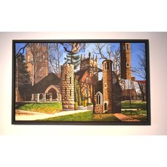 Gothic College Campus Original large painting (46.5×29) Lisa Lamb Merritt 1995